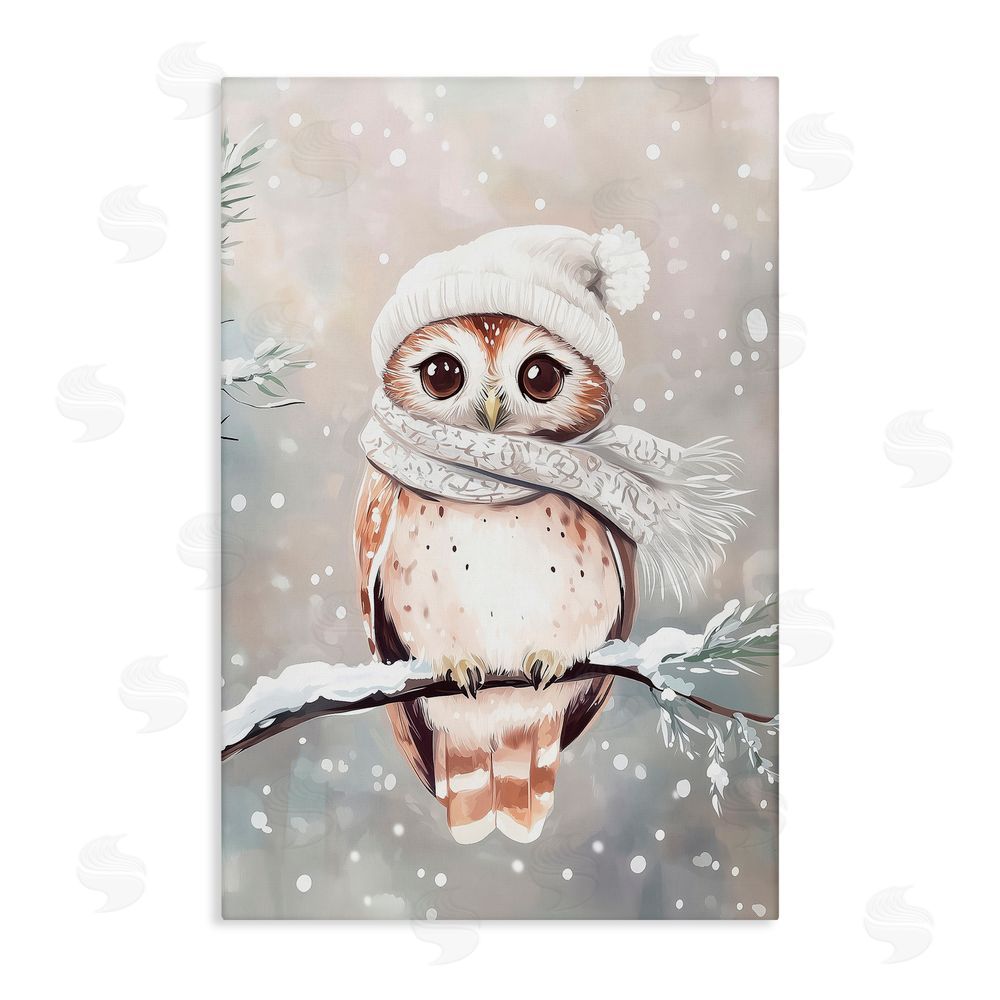 Arlington Prints Cute Winter Owl Canvas Wall Art Print