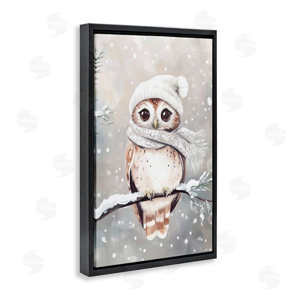Arlington Prints Cute Winter Owl Black Floating Frame Canvas Wall Art Print