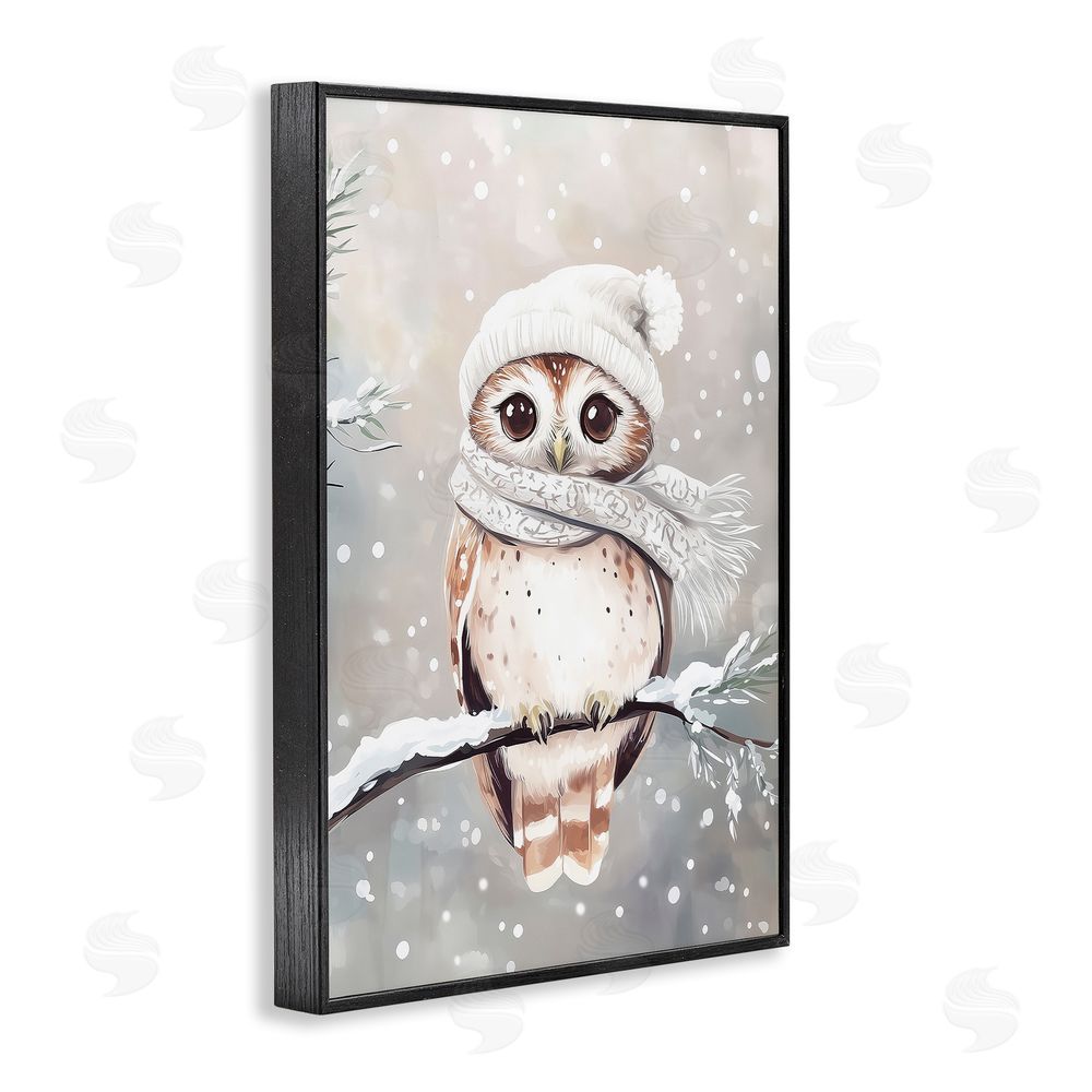 Arlington Prints Cute Winter Owl Black Framed Giclee Wall Art Print