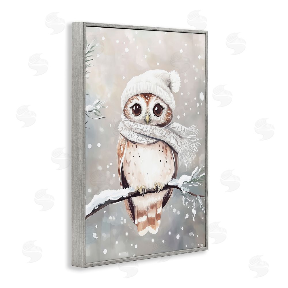 Arlington Prints Cute Winter Owl Gray Framed Giclee Wall Art Print