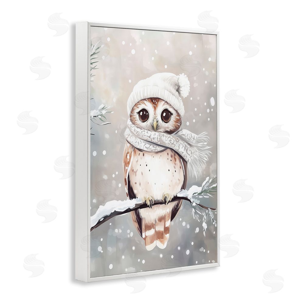 Arlington Prints Cute Winter Owl White Framed Giclee Wall Art Print
