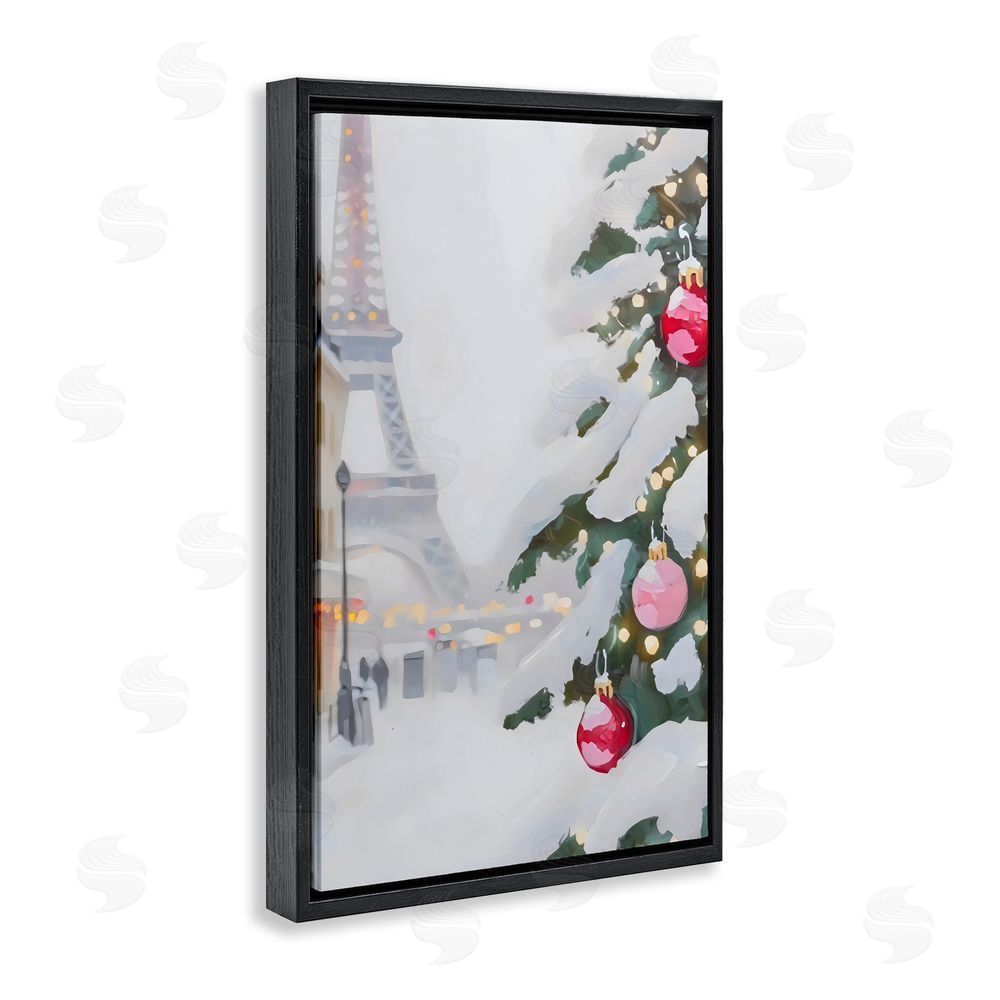 Arlington Prints Eiffel Tower Christmas Black Floating Frame Canvas Wall Art Print