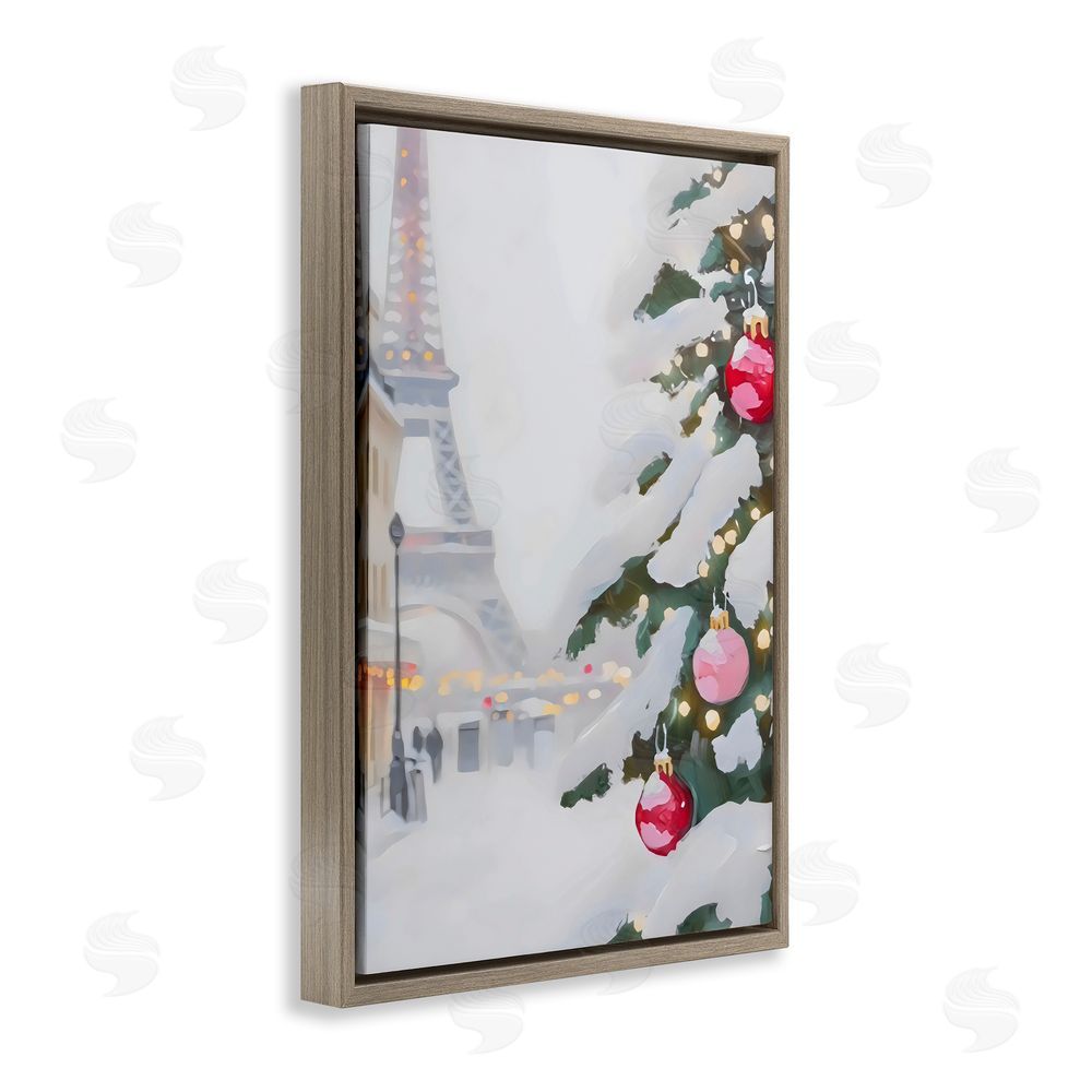 Arlington Prints Eiffel Tower Christmas Brown Floating Frame Canvas Wall Art Print