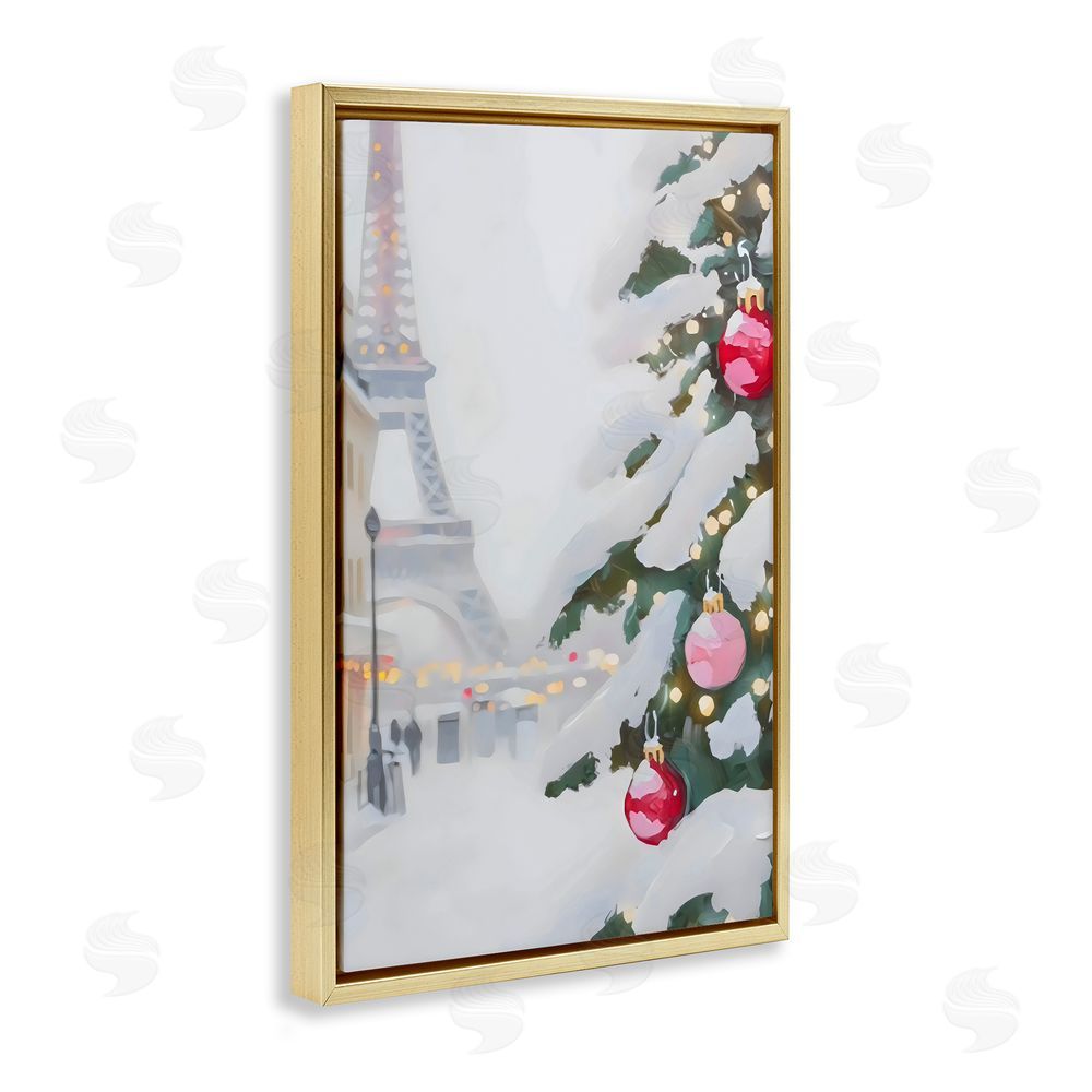 Arlington Prints Eiffel Tower Christmas Gold Floating Frame Canvas Wall Art Print