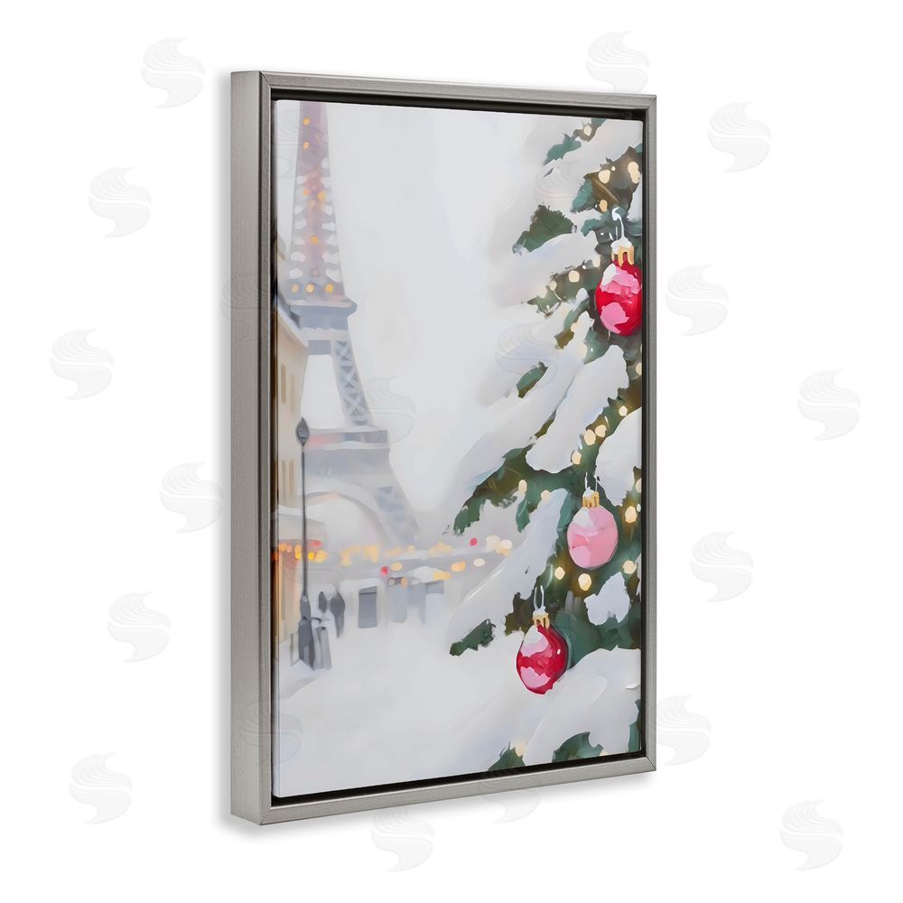 Arlington Prints Eiffel Tower Christmas Gray Floating Frame Canvas Wall Art Print