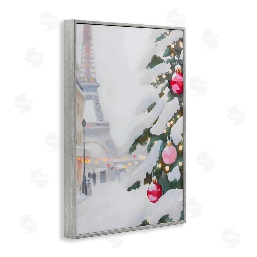 Arlington Prints Eiffel Tower Christmas Gray Framed Giclee Wall Art Print
