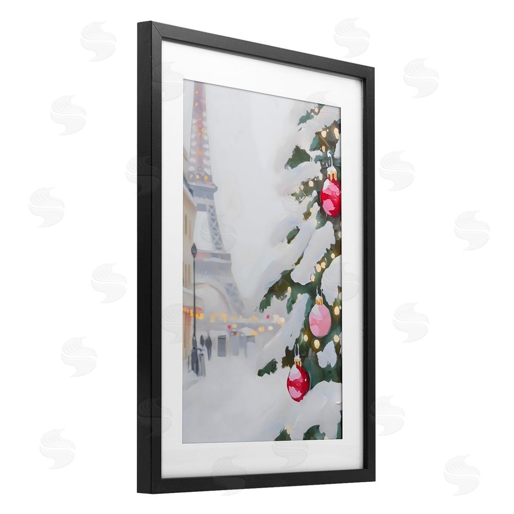 Arlington Prints Eiffel Tower Christmas Black Framed Print Under Glass with White Mat Wall Art