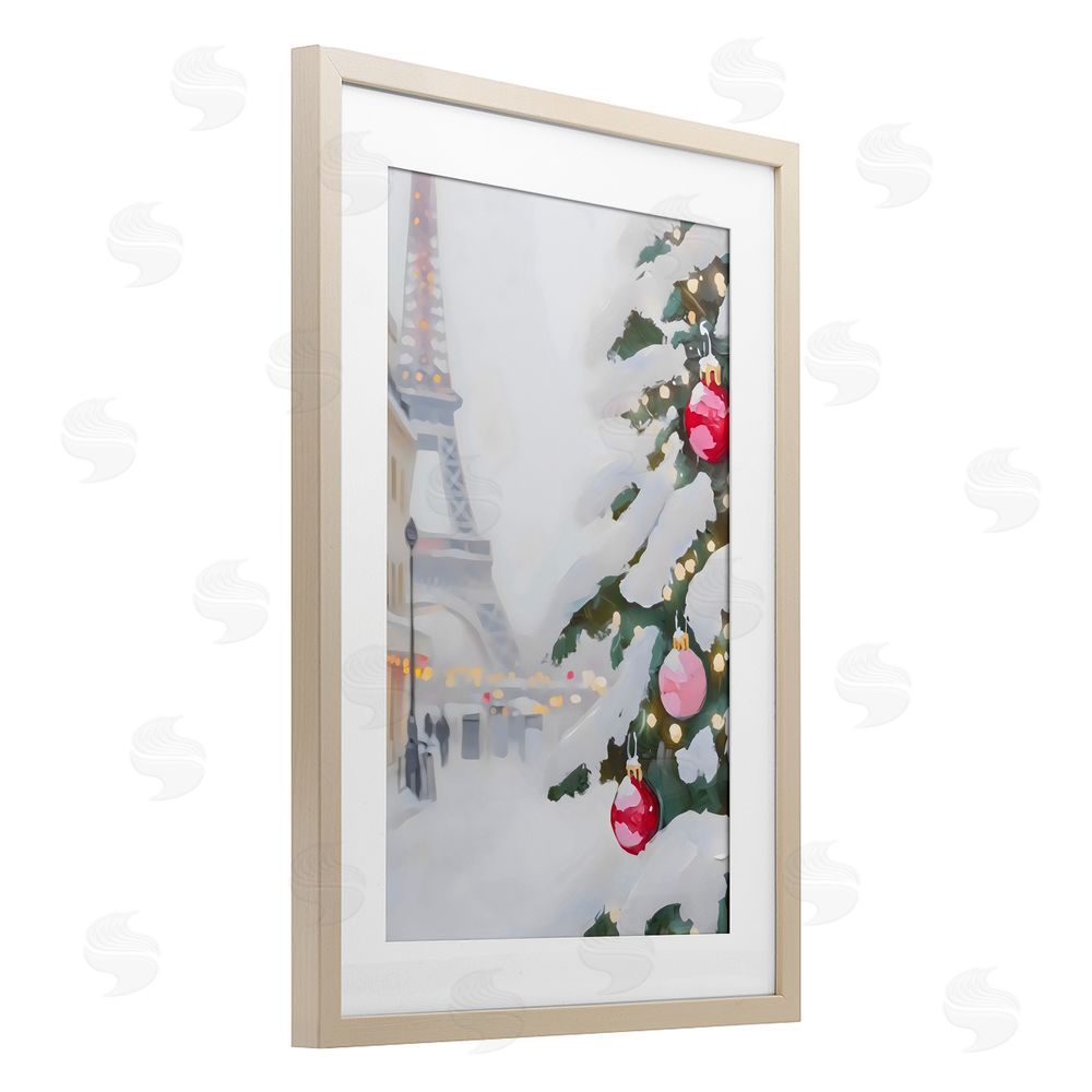 Arlington Prints Eiffel Tower Christmas Birch Framed Print Under Glass with White Mat Wall Art