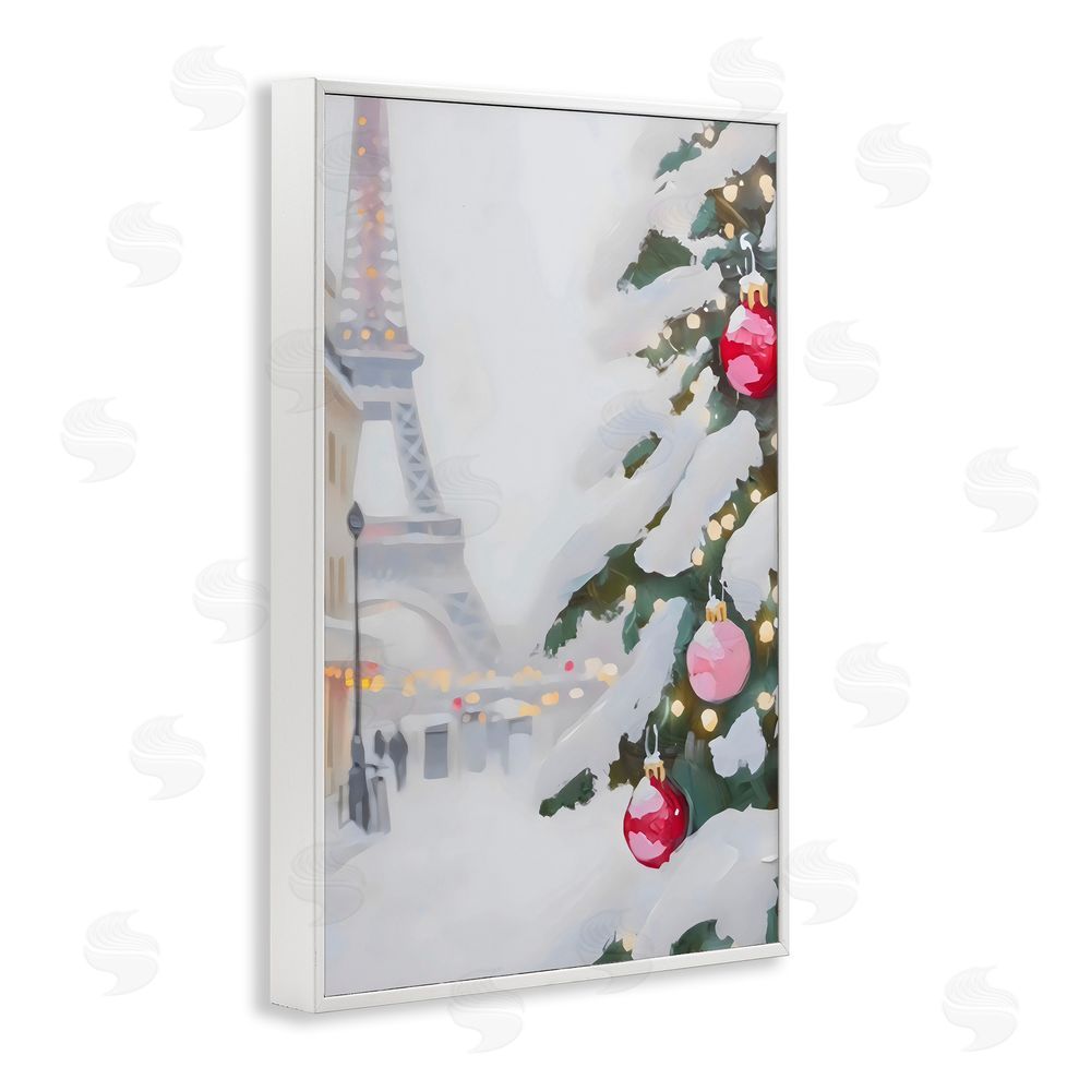 Arlington Prints Eiffel Tower Christmas White Framed Giclee Wall Art Print