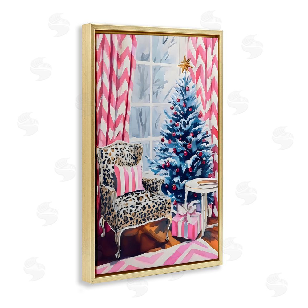 Arlington Prints Trendy Glam Christmas Gold Floating Frame Canvas Wall Art Print