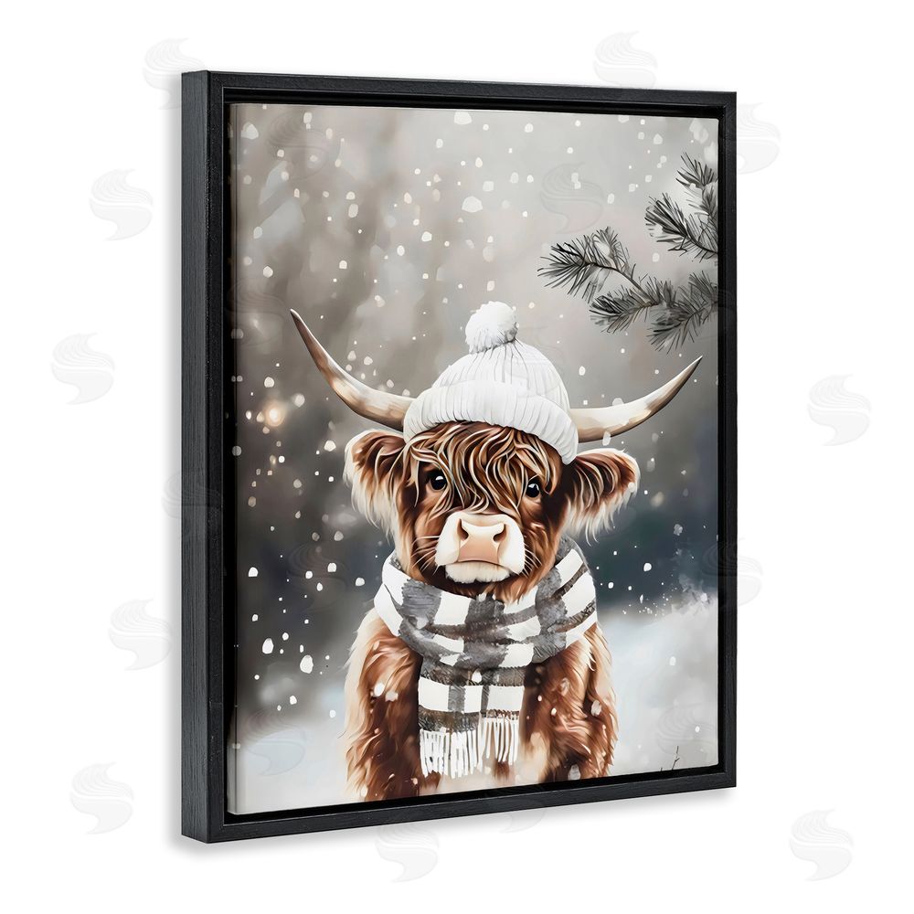 Arlington Prints Cozy Winter Highland Calf Black Floating Frame Canvas Wall Art Print