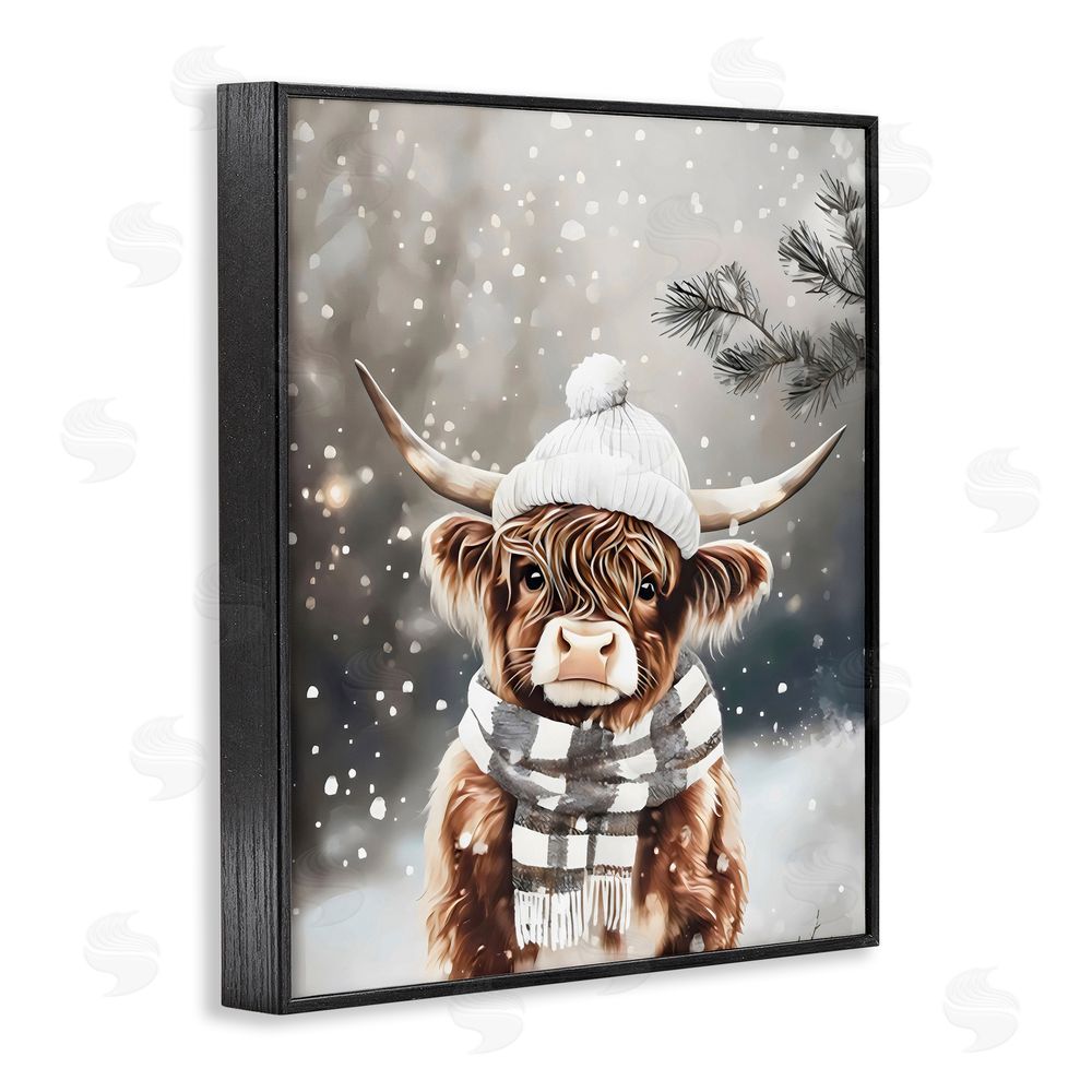 Arlington Prints Cozy Winter Highland Calf Black Framed Giclee Wall Art Print