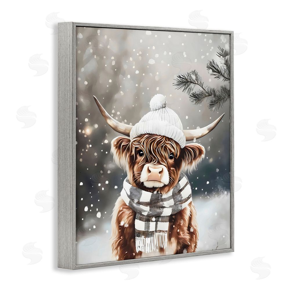 Arlington Prints Cozy Winter Highland Calf Gray Framed Giclee Wall Art Print
