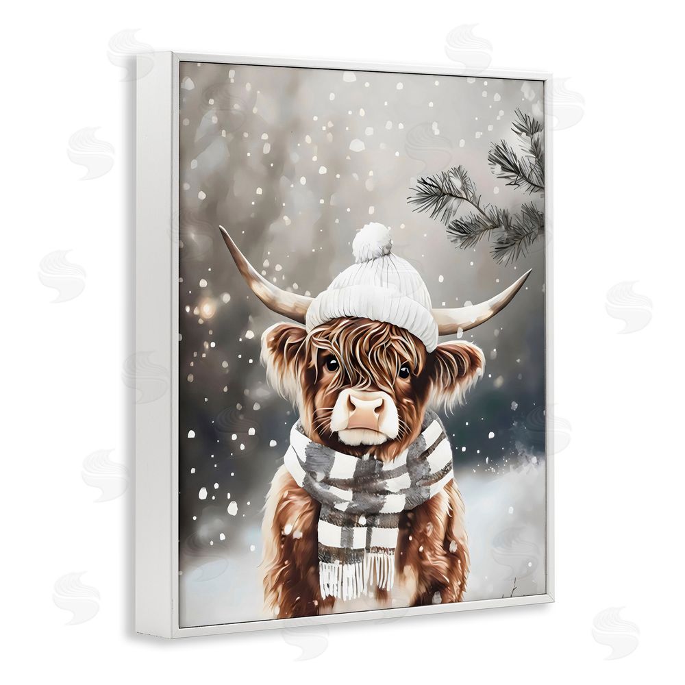 Arlington Prints Cozy Winter Highland Calf White Framed Giclee Wall Art Print