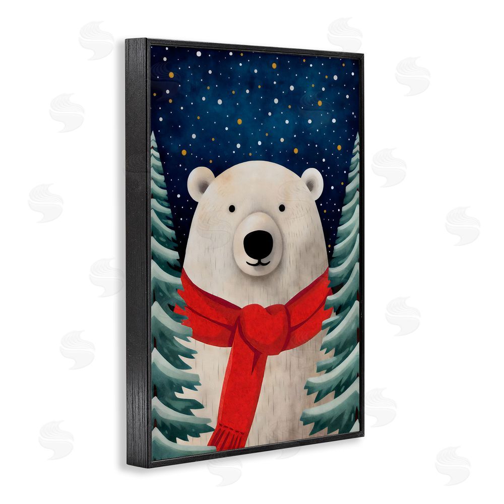 The Dutch Lady Merry Polar Bear with Scarf Black Framed Giclee Wall Art Print