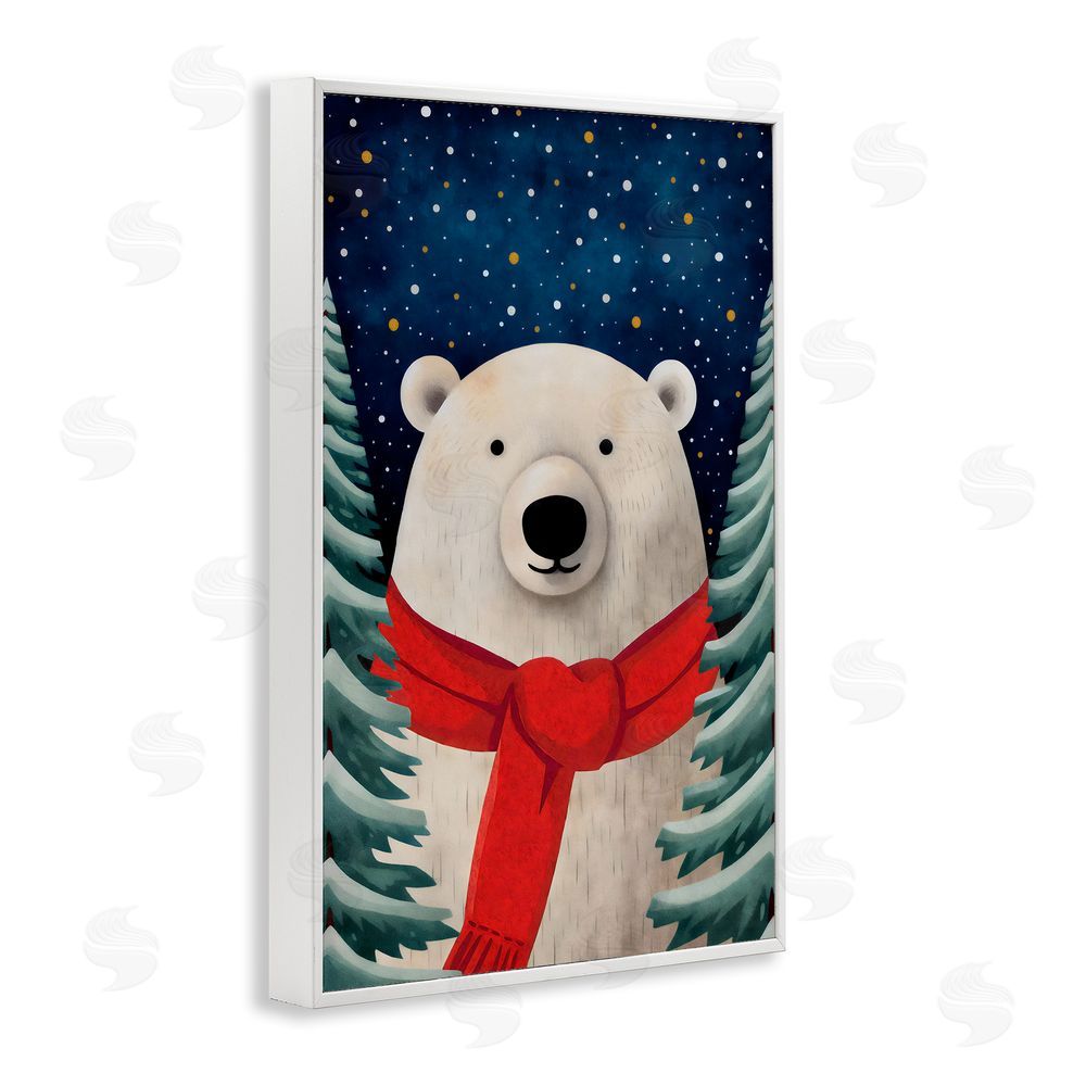 The Dutch Lady Merry Polar Bear with Scarf White Framed Giclee Wall Art Print