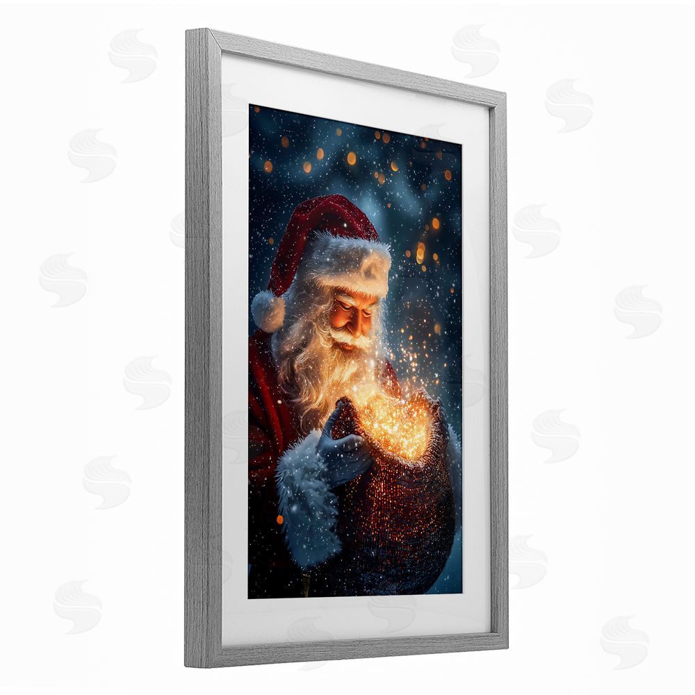 Franklyn Gregory Santa's Bag of Magic Gray Framed Print Under Glass with White Mat Wall Art