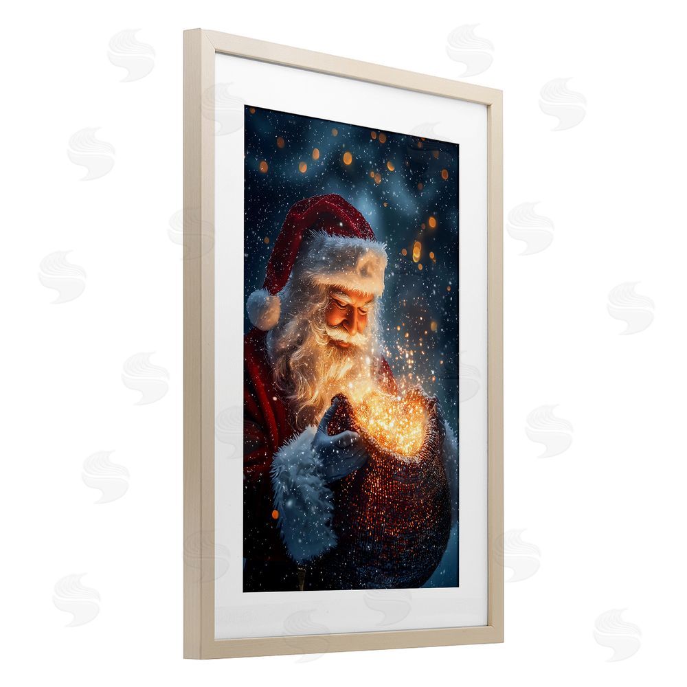 Franklyn Gregory Santa's Bag of Magic Birch Framed Print Under Glass with White Mat Wall Art