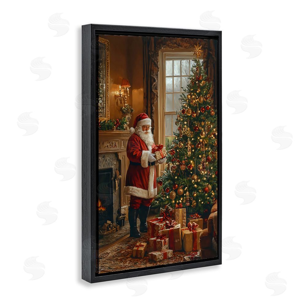 Franklyn Gregory All Decorated Santa's Tree Black Floating Frame Canvas Wall Art Print