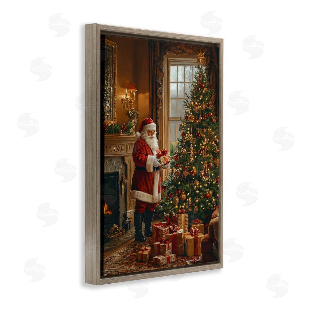 Franklyn Gregory All Decorated Santa's Tree Brown Floating Frame Canvas Wall Art Print