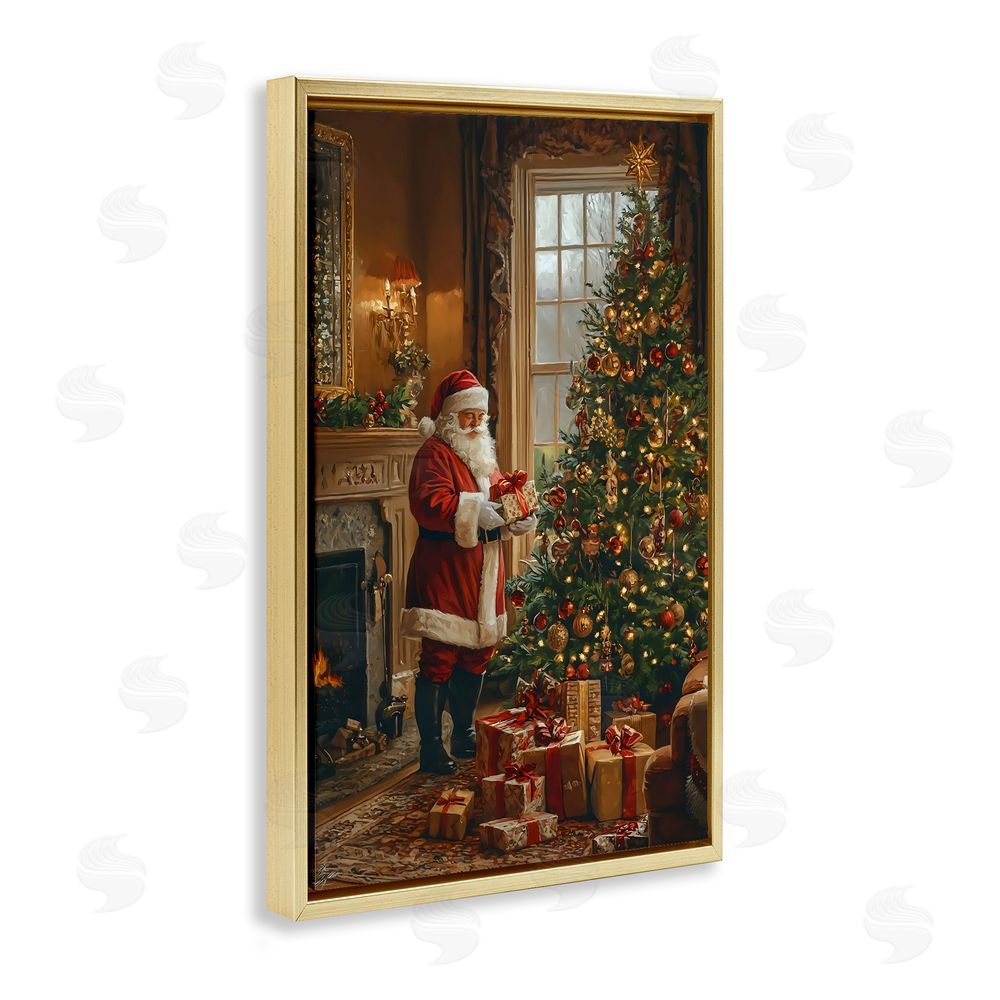 Franklyn Gregory All Decorated Santa's Tree Gold Floating Frame Canvas Wall Art Print