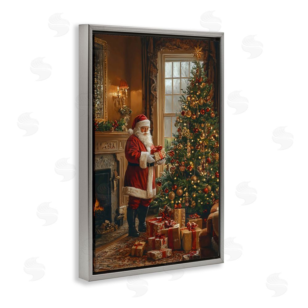 Franklyn Gregory All Decorated Santa's Tree Gray Floating Frame Canvas Wall Art Print