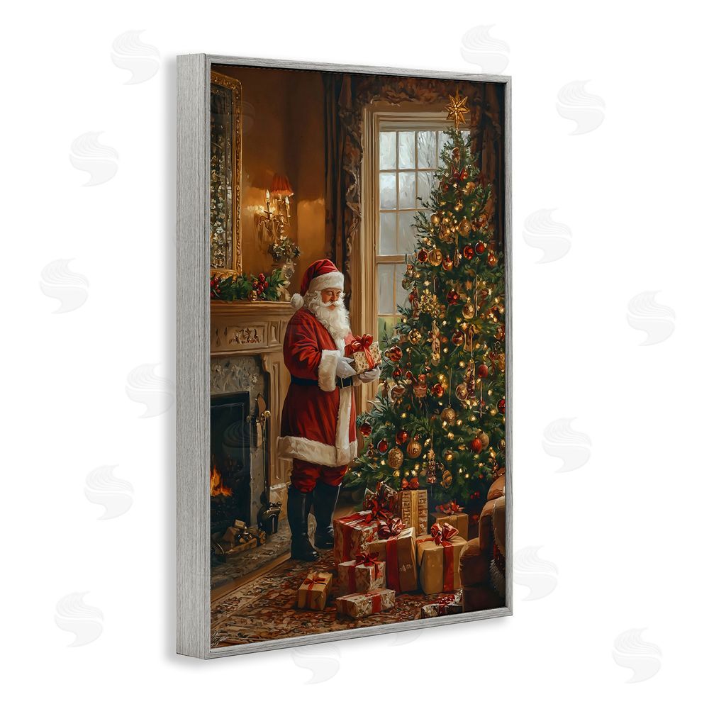 Franklyn Gregory All Decorated Santa's Tree Gray Framed Giclee Wall Art Print