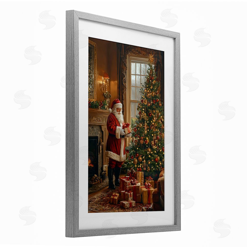 Franklyn Gregory All Decorated Santa's Tree Gray Framed Print Under Glass with White Mat Wall Art