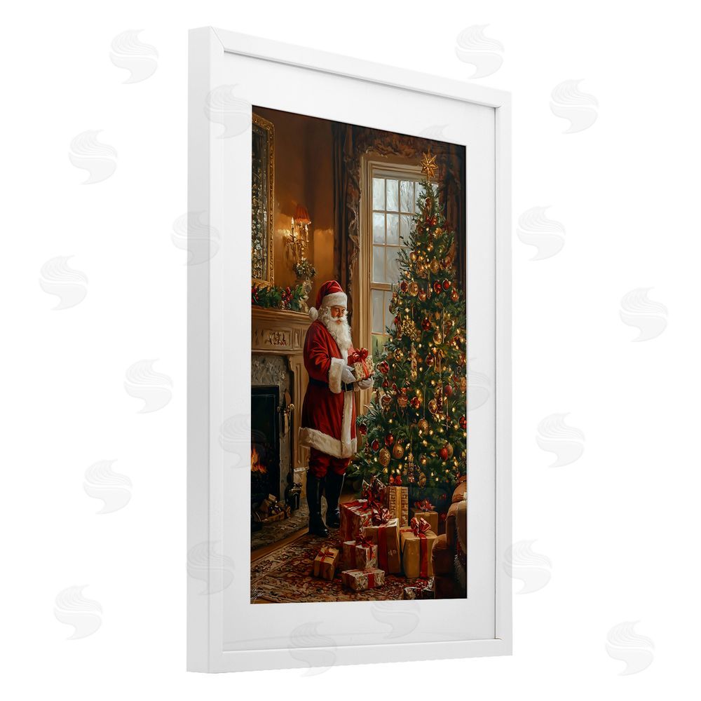 Franklyn Gregory All Decorated Santa's Tree White Framed Print Under Glass with Mat Wall Art