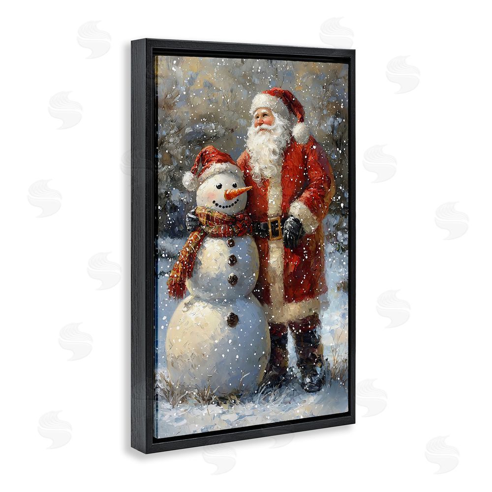 Franklyn Gregory Santa & Snowman Friend Black Floating Frame Canvas Wall Art Print
