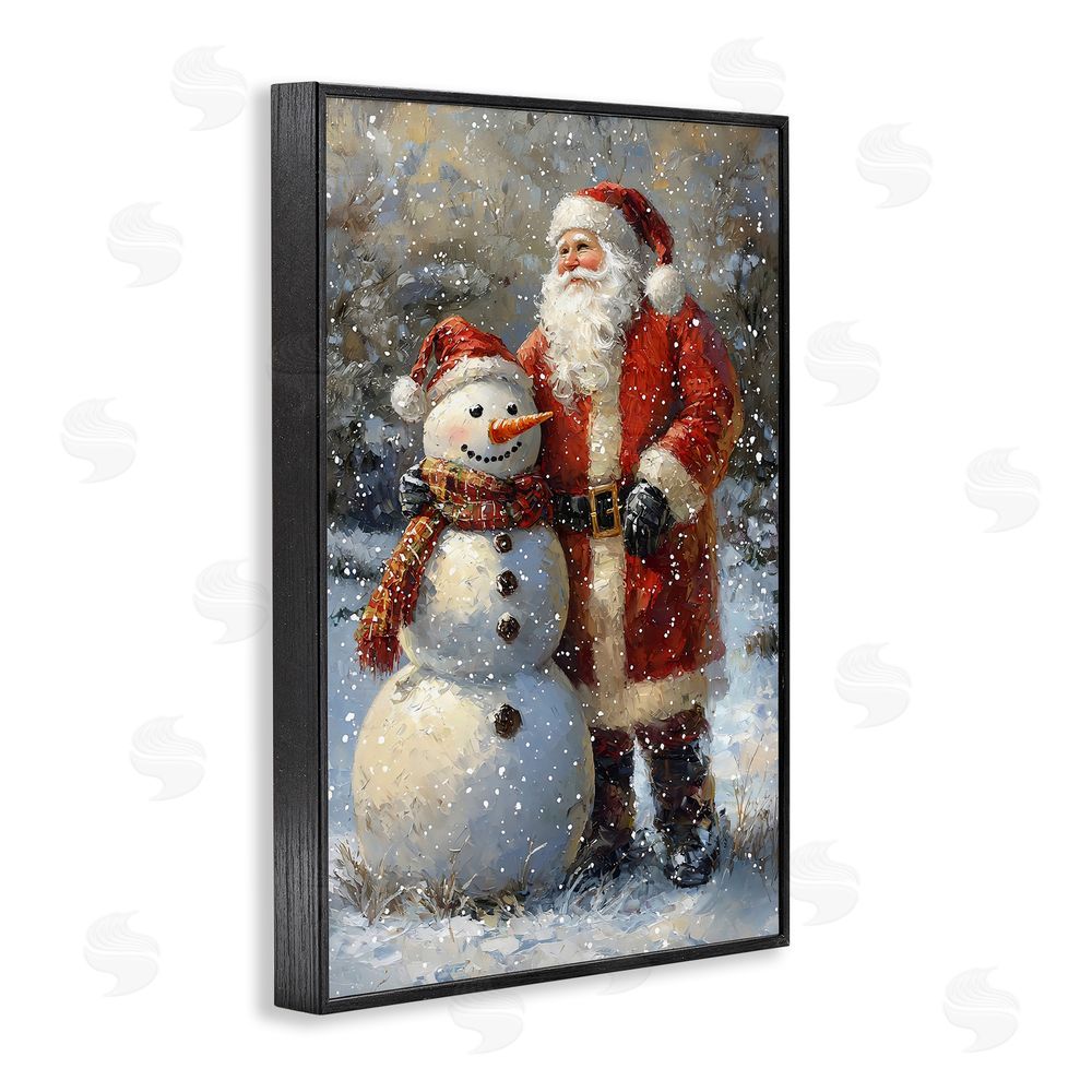 Franklyn Gregory Santa & Snowman Friend Black Framed Giclee Wall Art Print