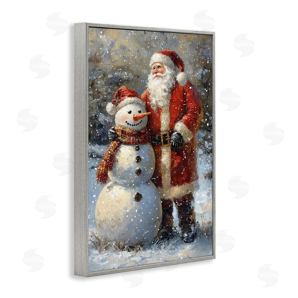 Franklyn Gregory Santa & Snowman Friend Gray Framed Giclee Wall Art Print