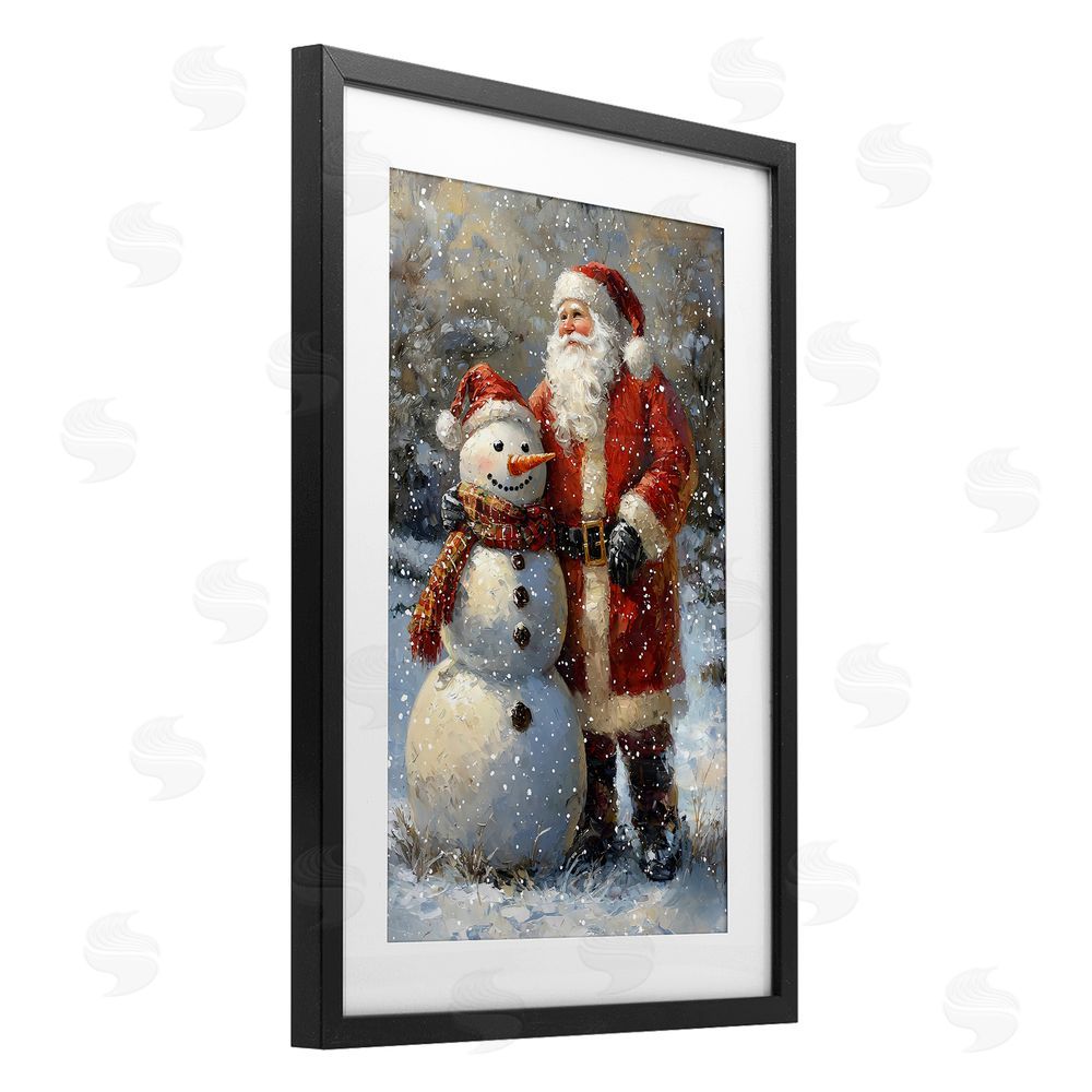 Franklyn Gregory Santa & Snowman Friend Black Framed Print Under Glass with White Mat Wall Art