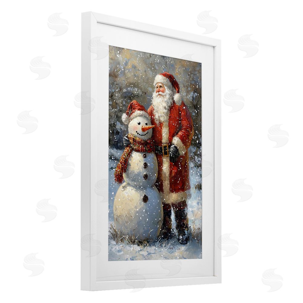 Franklyn Gregory Santa & Snowman Friend White Framed Print Under Glass with Mat Wall Art