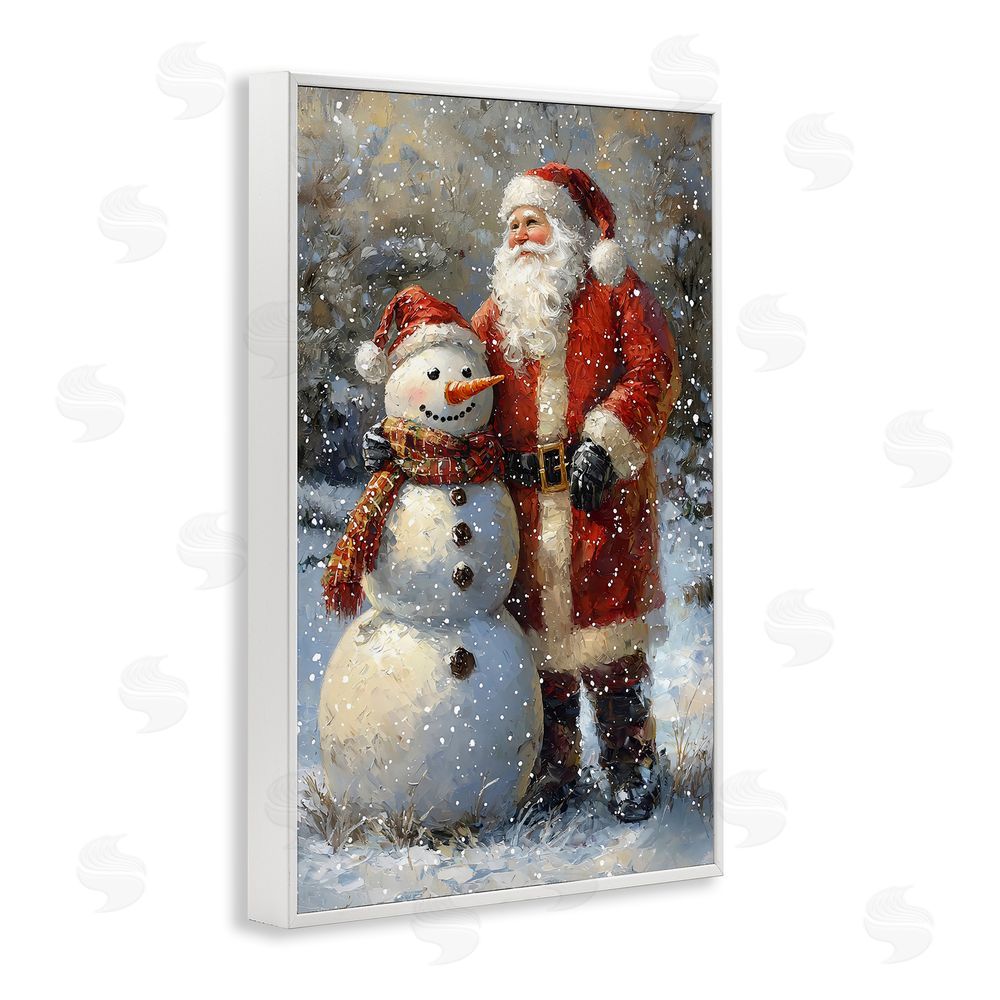 Franklyn Gregory Santa & Snowman Friend White Framed Giclee Wall Art Print