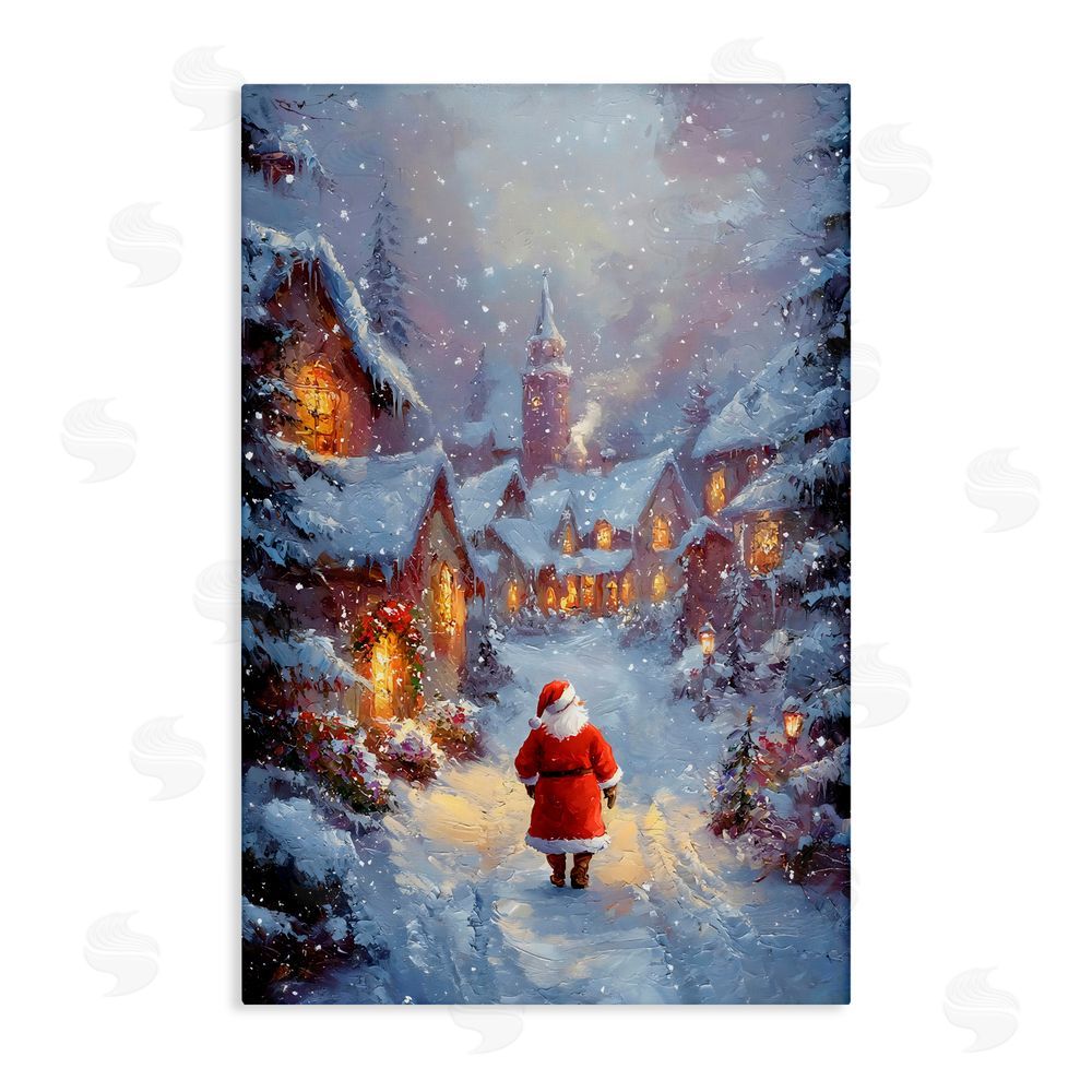 Franklyn Gregory Santa Strolling Christmas Village Canvas Wall Art Print