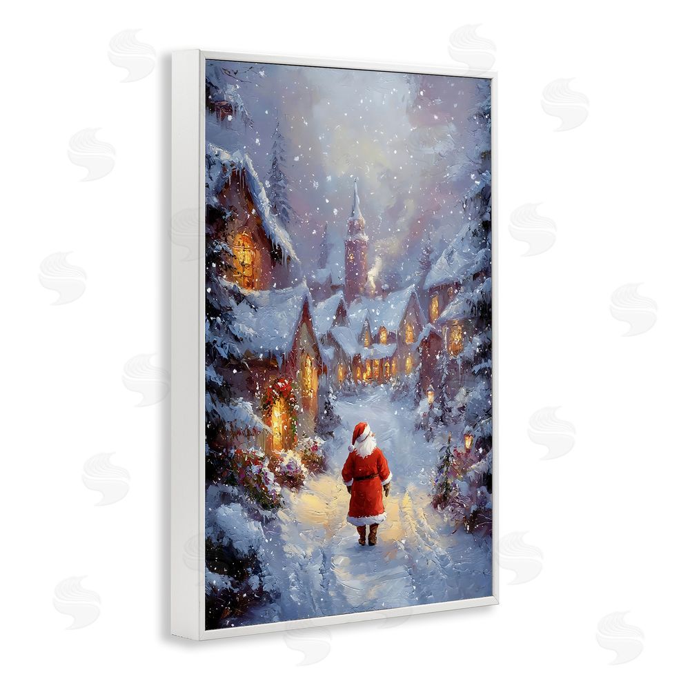 Franklyn Gregory Santa Strolling Christmas Village White Framed Giclee Wall Art Print