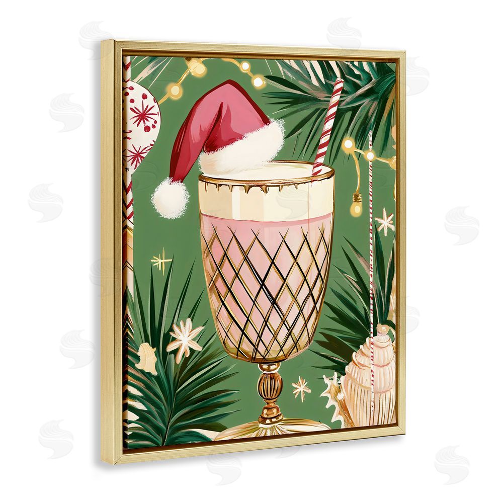 Franklyn Gregory Festive Christmas Cocktail Gold Floating Frame Canvas Wall Art Print