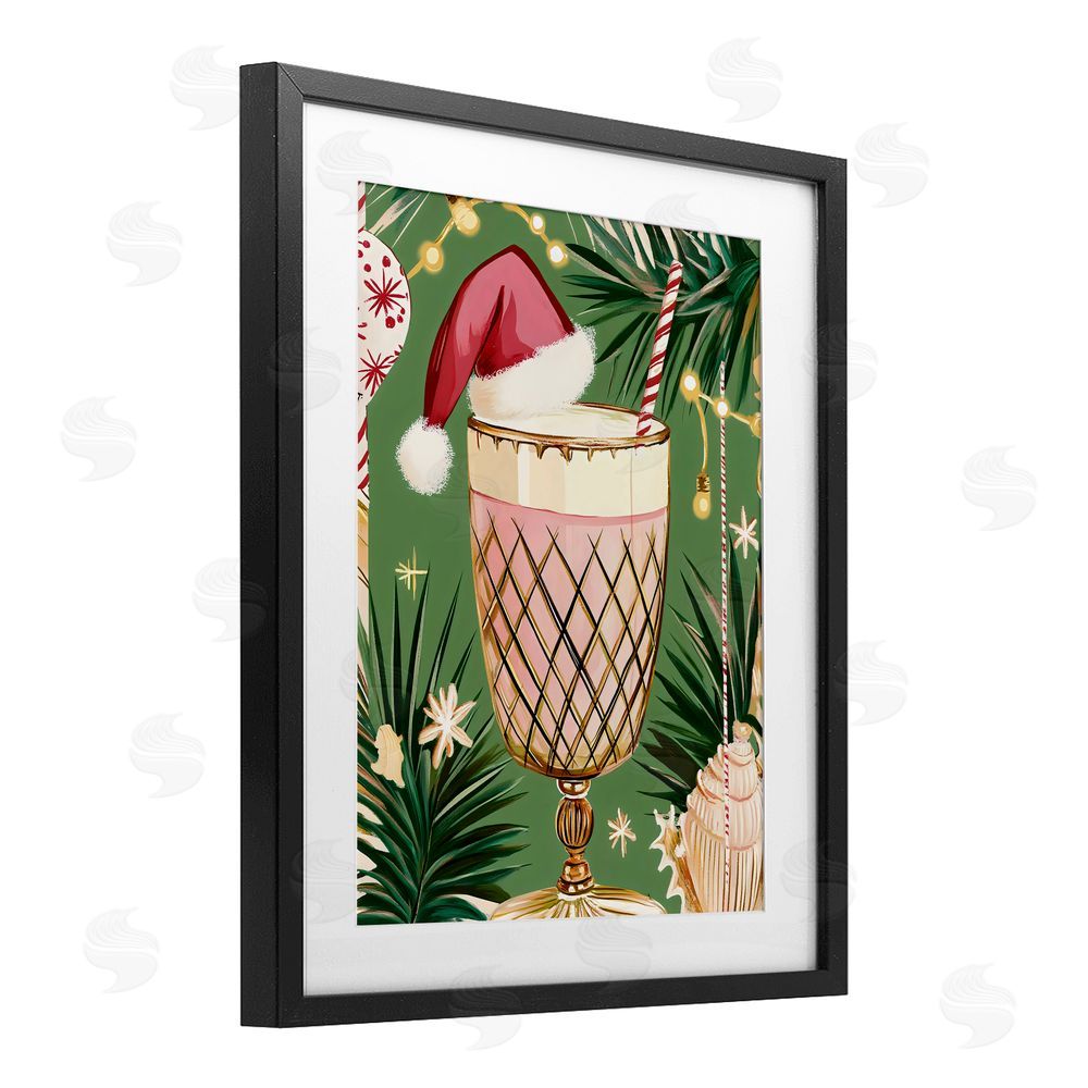 Franklyn Gregory Festive Christmas Cocktail Black Framed Print Under Glass with White Mat Wall Art