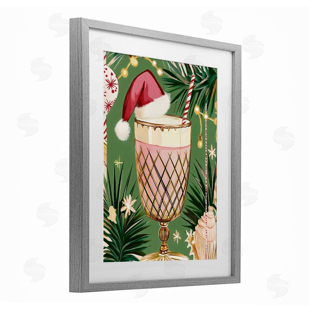 Franklyn Gregory Festive Christmas Cocktail Gray Framed Print Under Glass with White Mat Wall Art