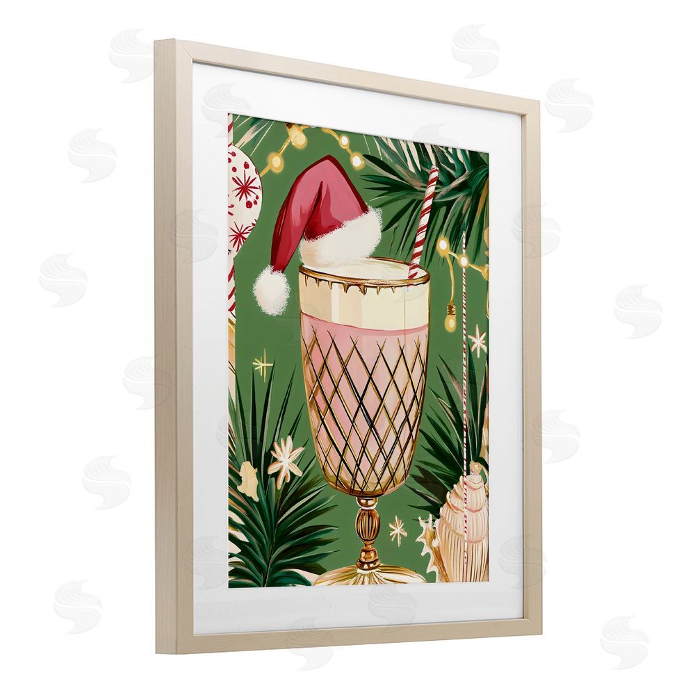 Franklyn Gregory Festive Christmas Cocktail Birch Framed Print Under Glass with White Mat Wall Art