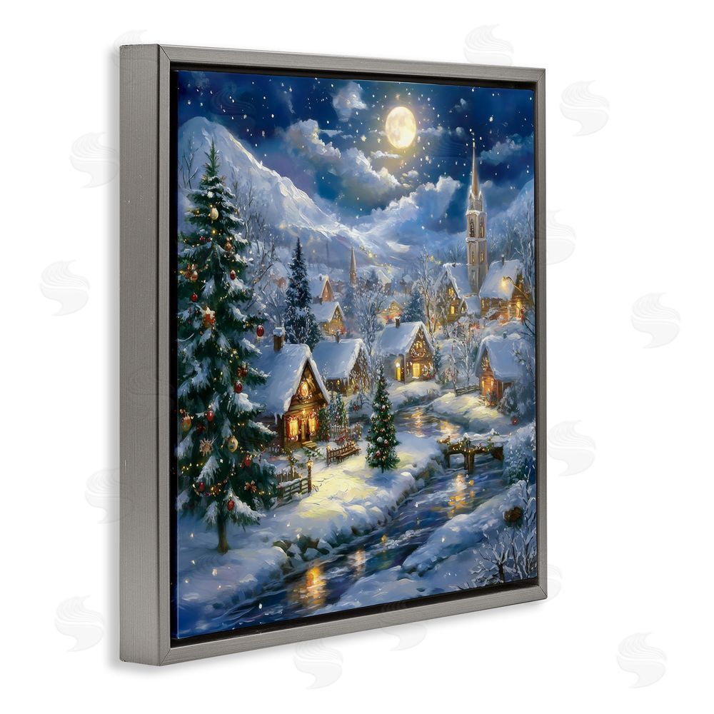 Creative Studio Snow Covered Village Gray Floating Frame Canvas Wall Art Print