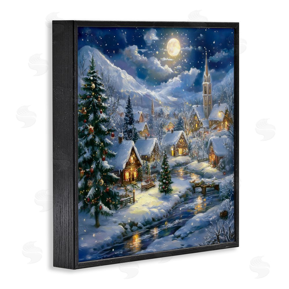 Creative Studio Snow Covered Village Black Framed Giclee Wall Art Print