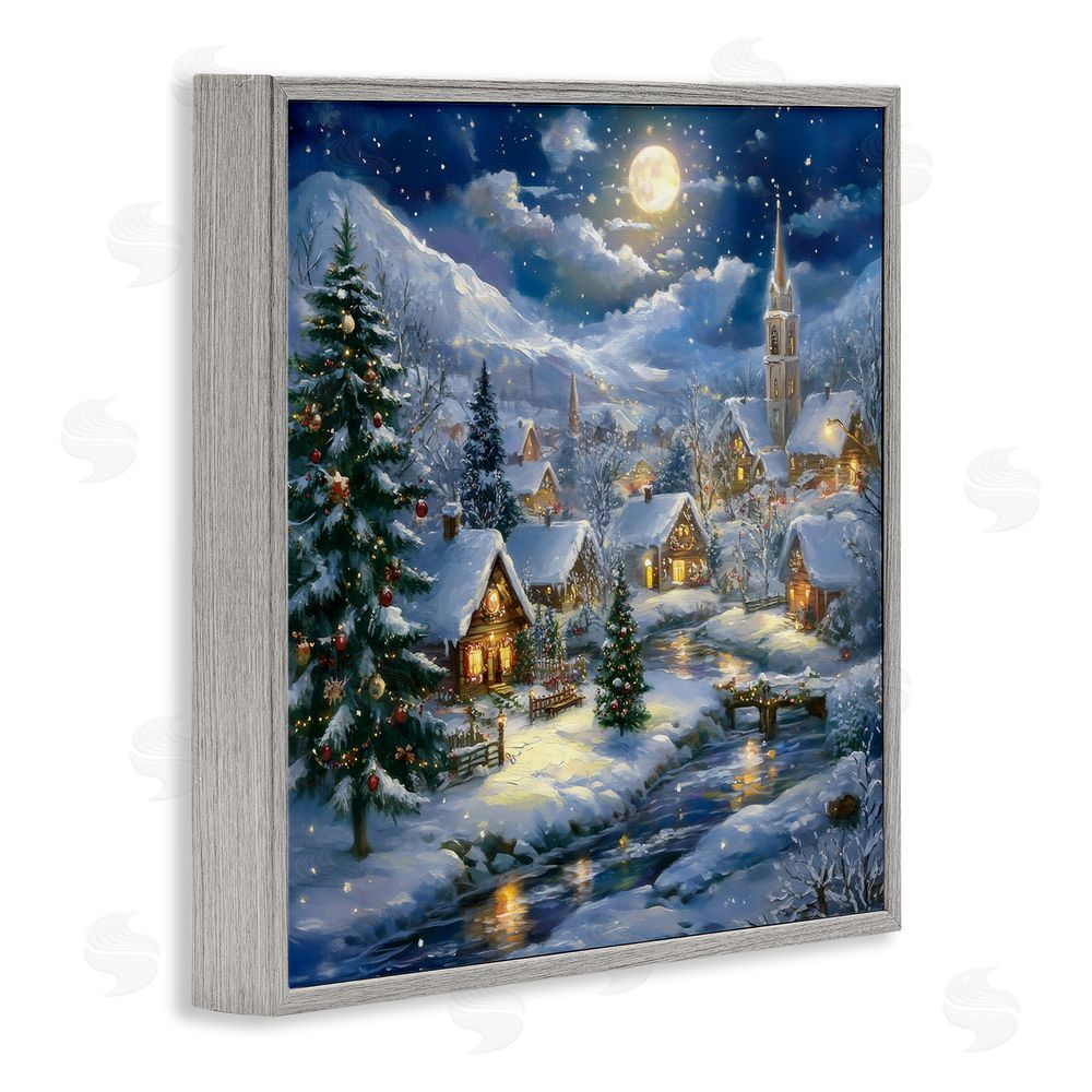 Creative Studio Snow Covered Village Gray Framed Giclee Wall Art Print