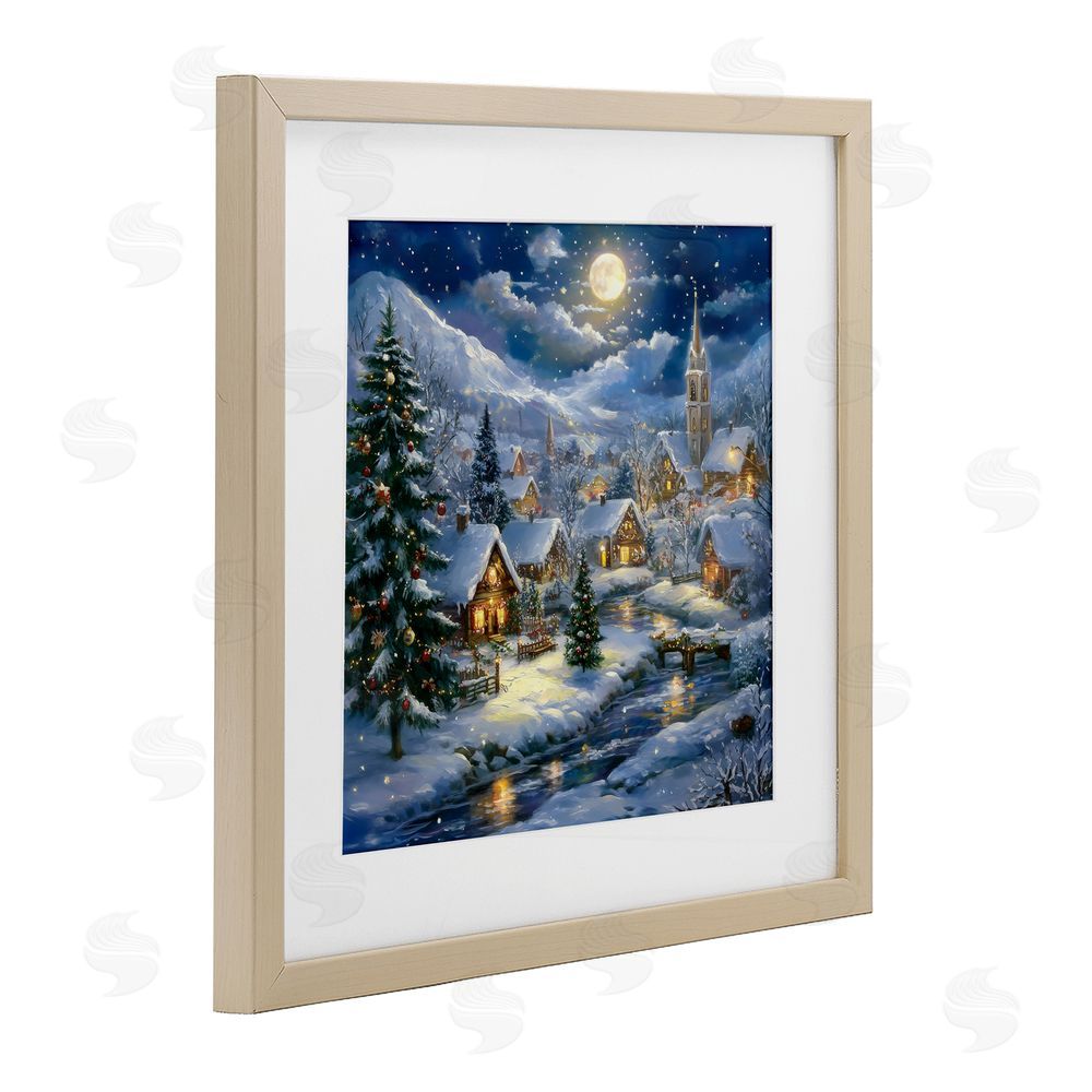 Creative Studio Snow Covered Village Birch Framed Print Under Glass with White Mat Wall Art