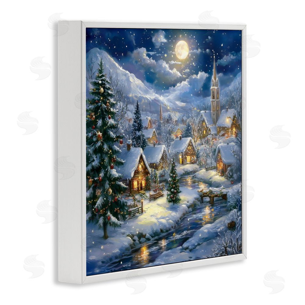 Creative Studio Snow Covered Village White Framed Giclee Wall Art Print
