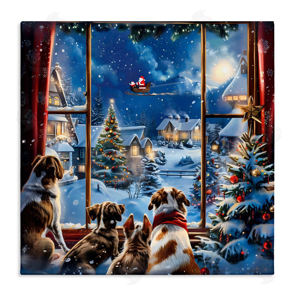 Creative Studio Dogs Watching Santa on Christmas Canvas Wall Art Print