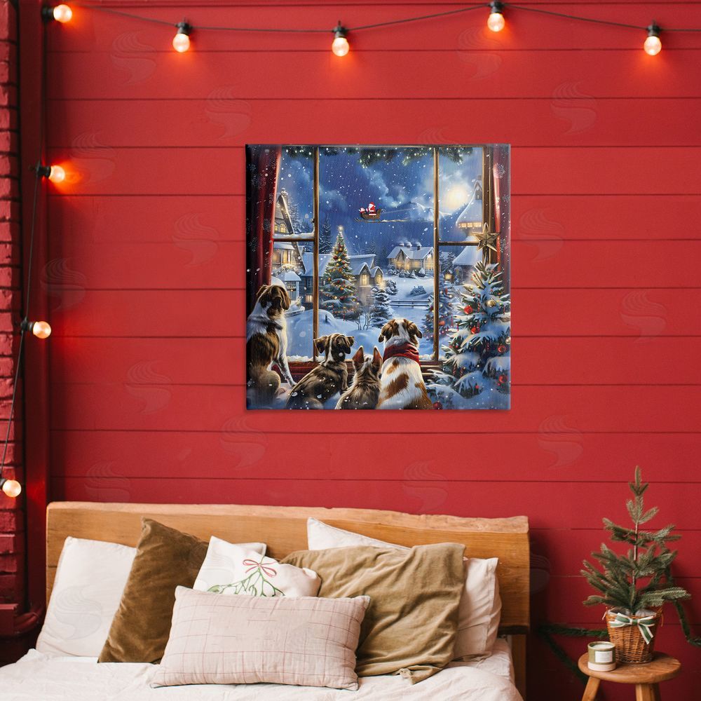 Creative Studio Dogs Watching Santa on Christmas Canvas Art on Wall