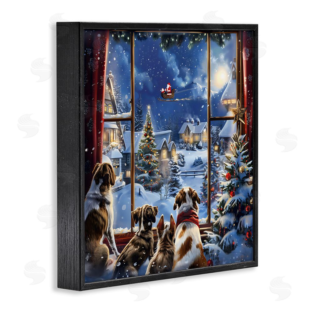 Creative Studio Dogs Watching Santa on Christmas Black Framed Giclee Wall Art Print