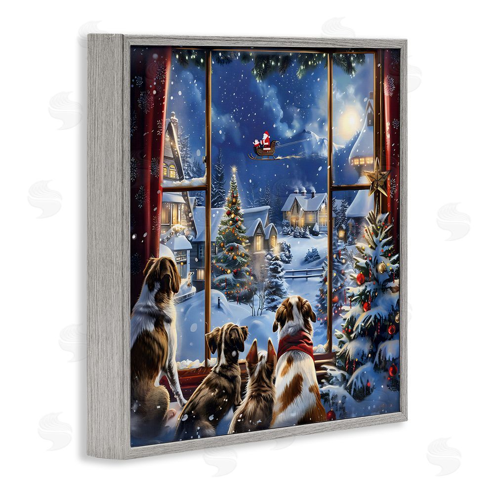 Creative Studio Dogs Watching Santa on Christmas Gray Framed Giclee Wall Art Print